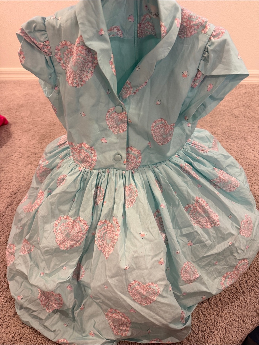 Dollcake Mint Blue Dress with Pink Heart Print